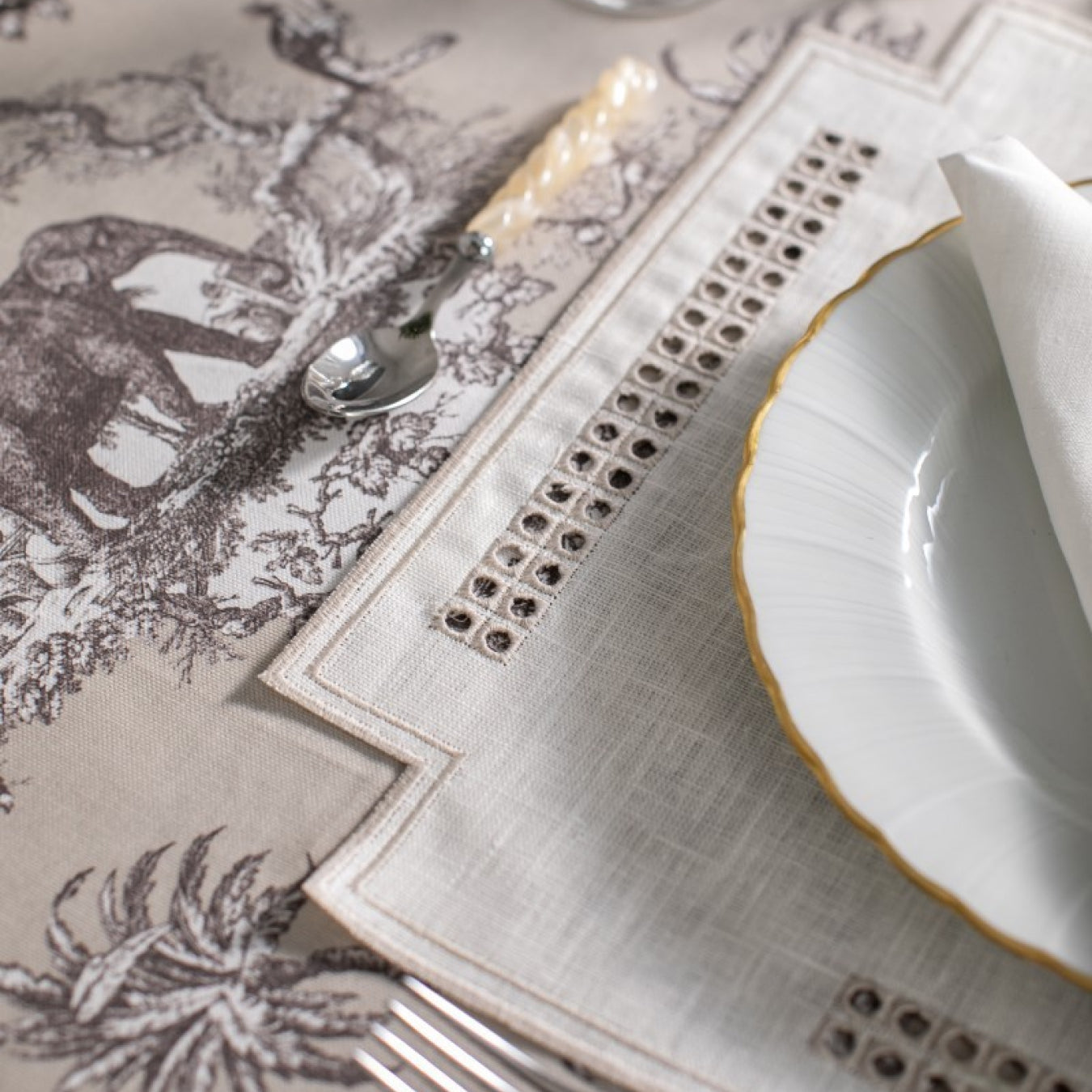 Erica Square Linen Placemat - Avorio/Mastice