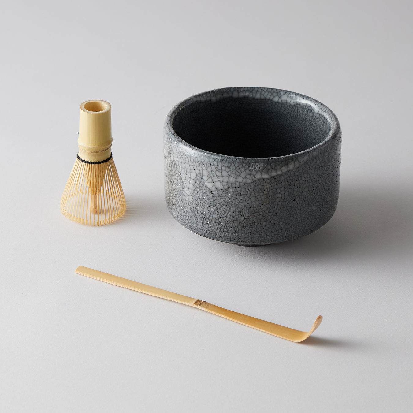 Matcha Bowl Set – Straight-Sided Charcoal Crackle Glaze
