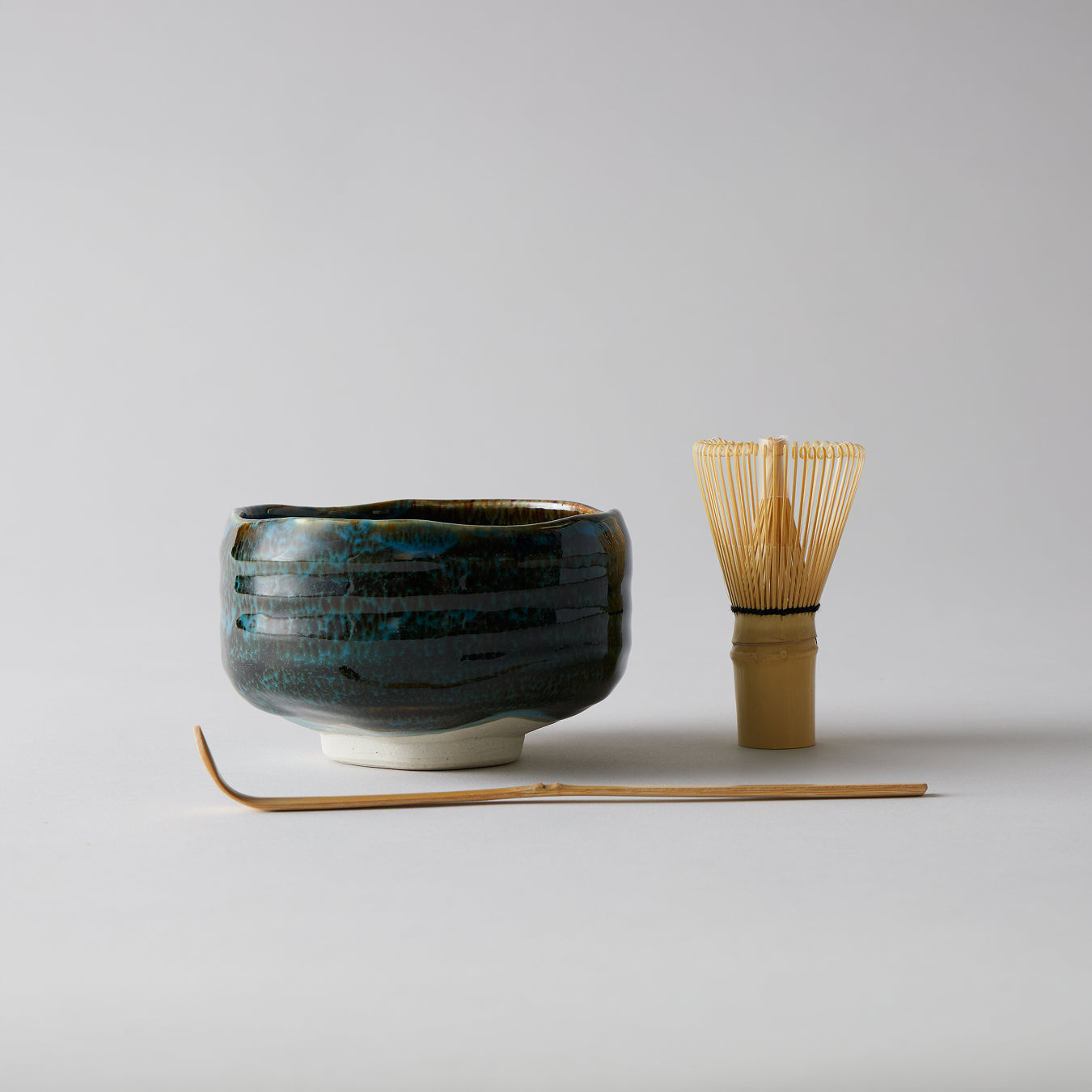 Nodate Tea Bowl Set – Blue Tenmoku Glaze