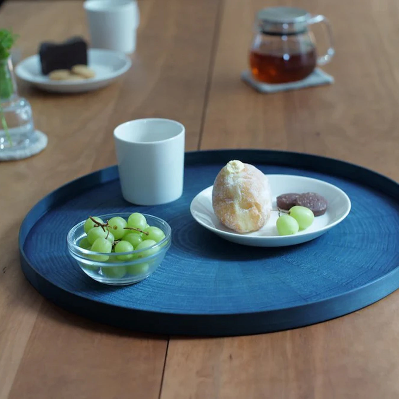 Mori Kougei Round Rays Wood Tray 17" - Indigo Dyed
