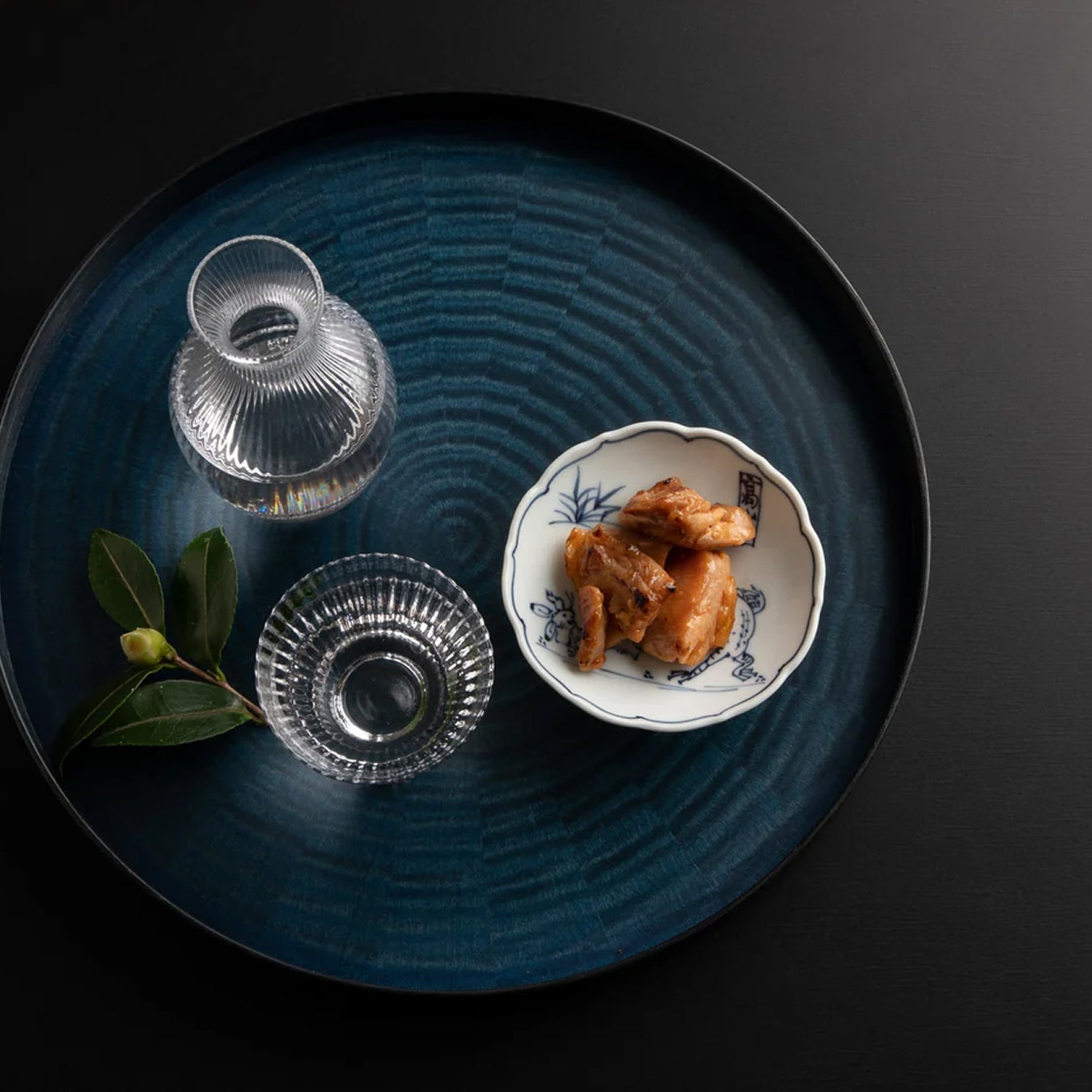 Mori Kougei Round Rays Wood Tray 11" - Indigo Dyed