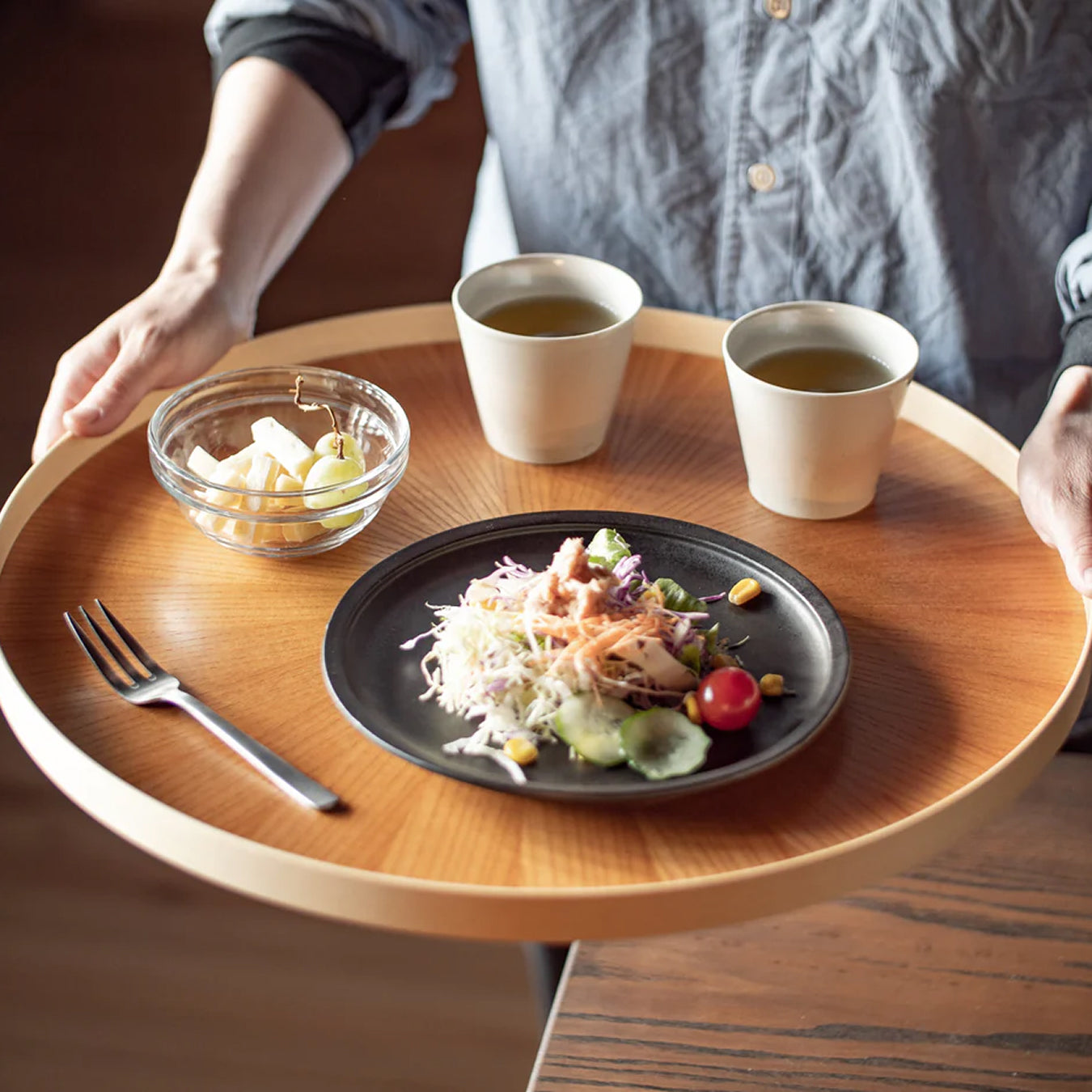 Mori Kougei Round Rays Wood Tray 11" - Zelkova