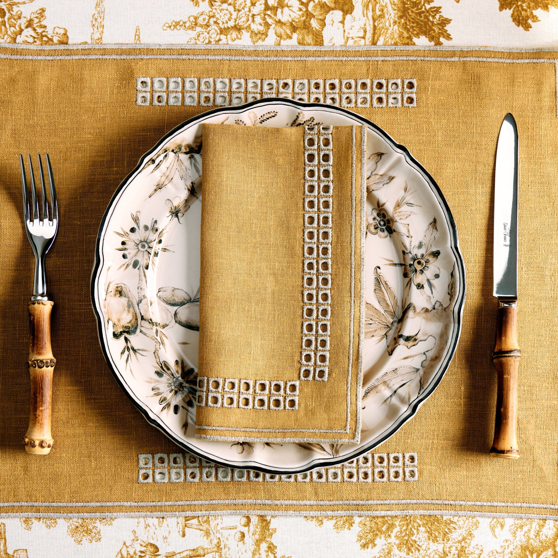 Erica Linen Napkin - Curry/Mastice