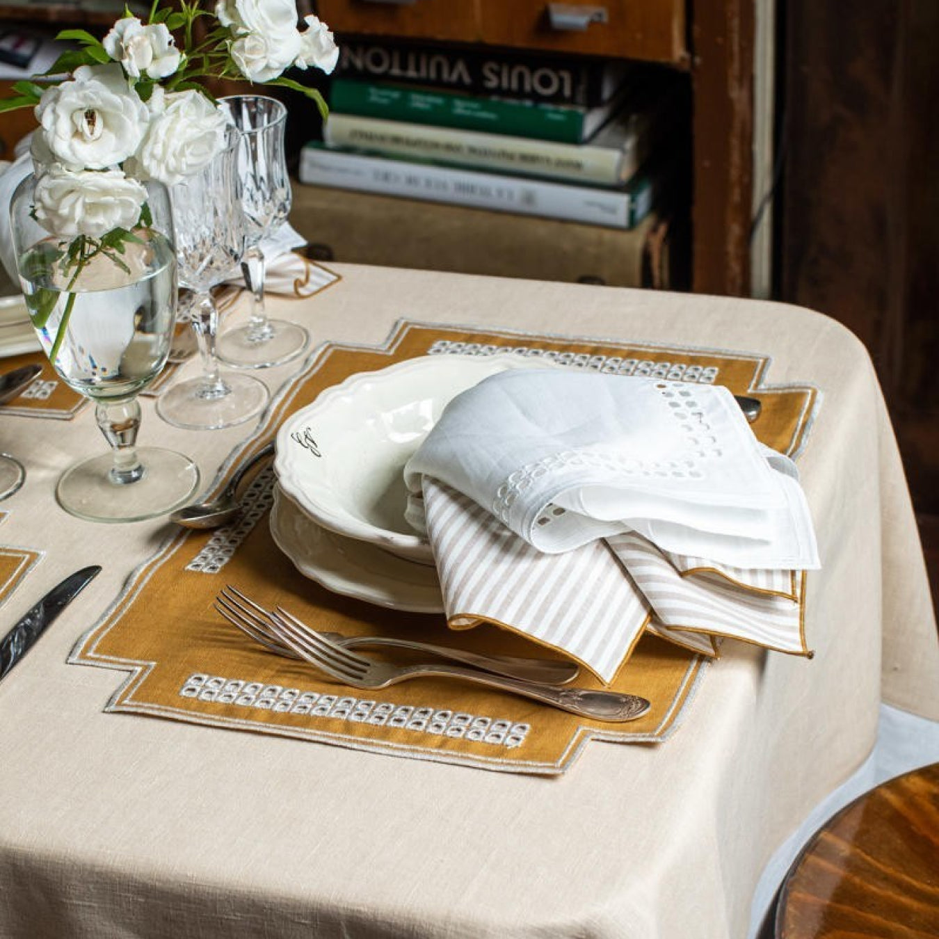 Erica Rectangular Linen Placemat - Curry/Mastice