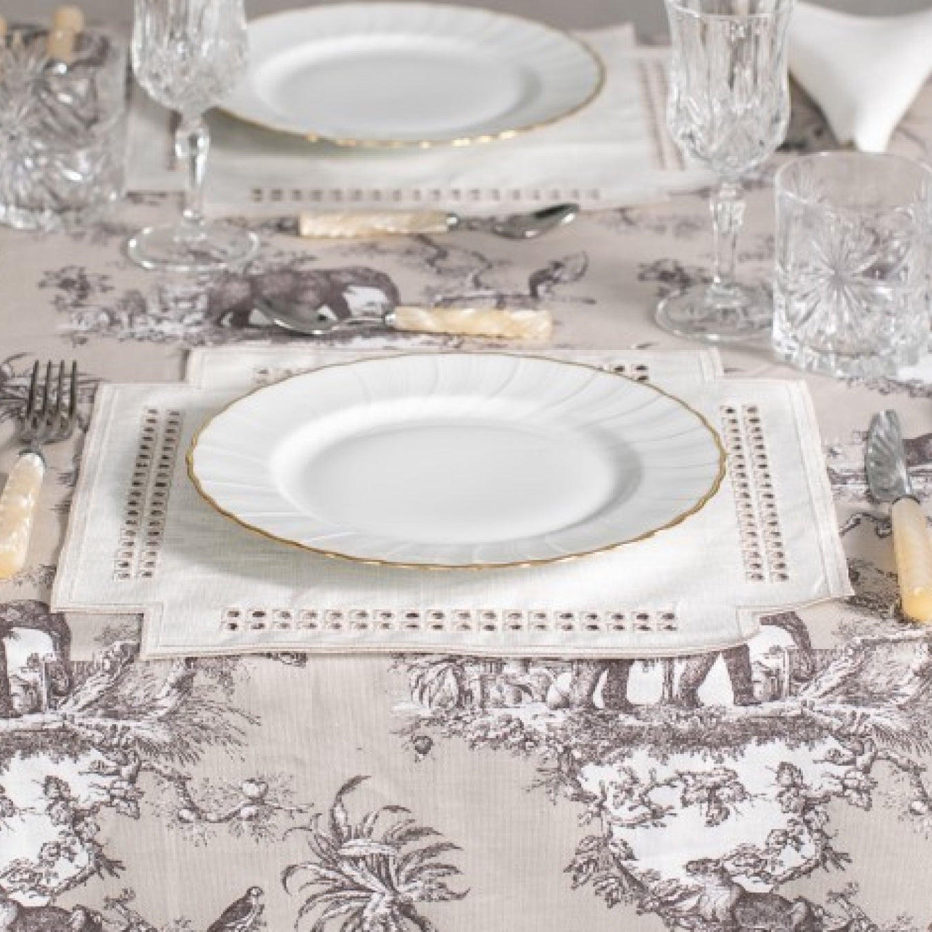 Erica Square Linen Placemat - Avorio/Mastice
