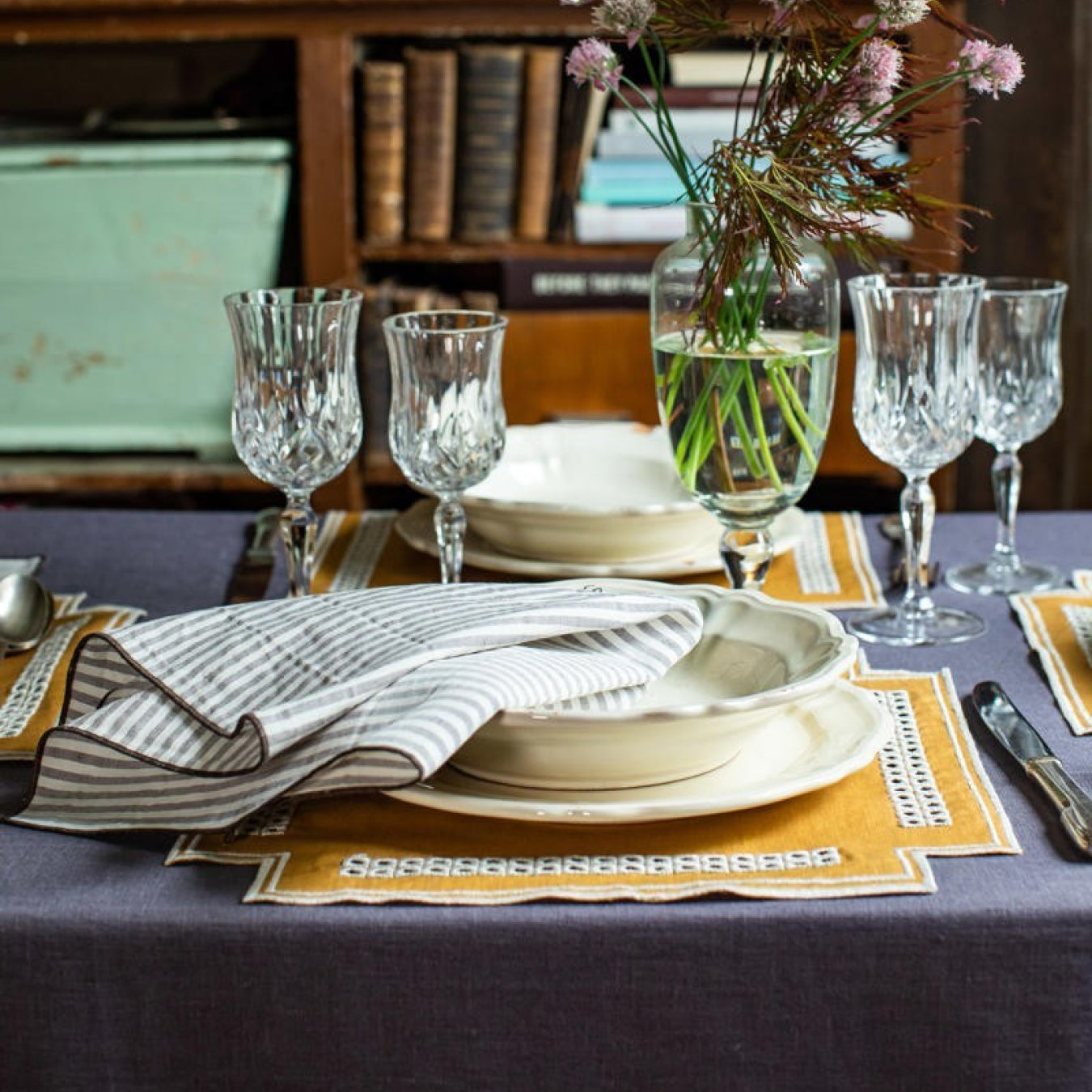 Erica Square Linen Placemat - Curry/Mastice