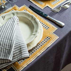Erica Square Linen Placemat - Curry/Mastice