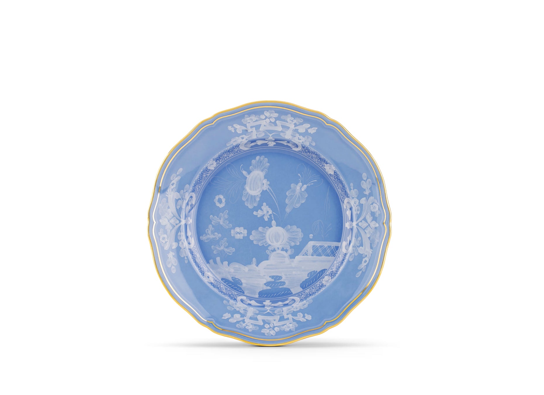 Periwinkle Blue & Gold Porcelain Flat Dinner Plate - Oriente