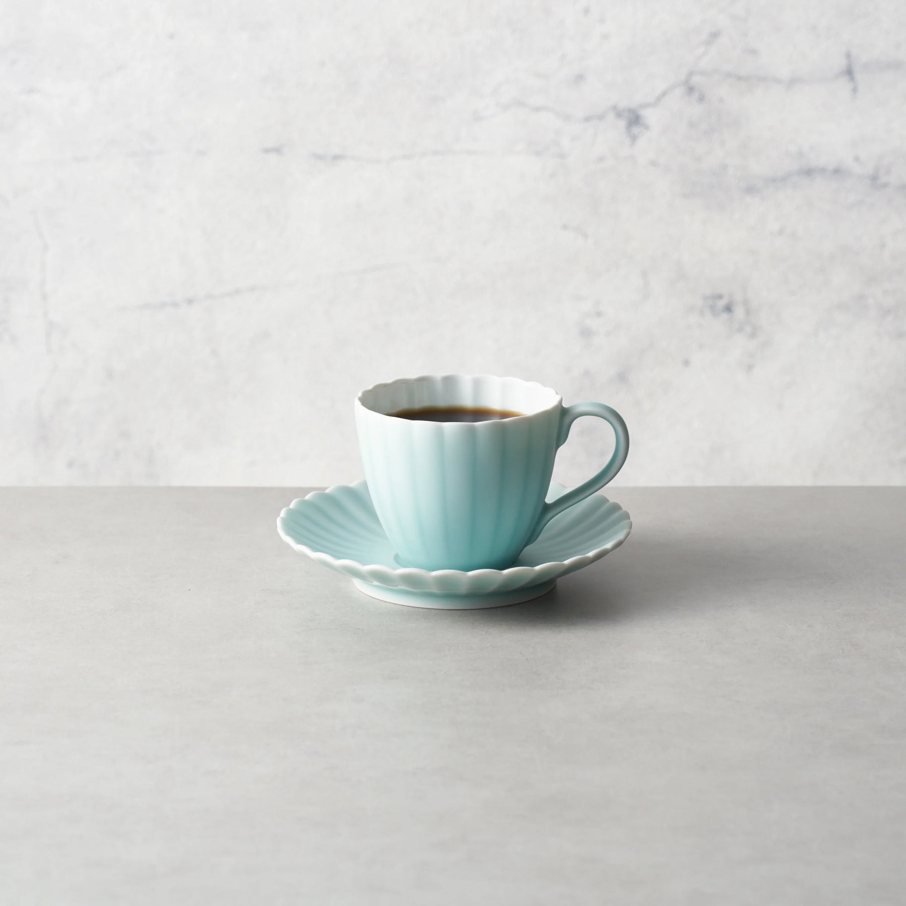 Moist Celadon Kikuwari Coffee Cup and Saucer