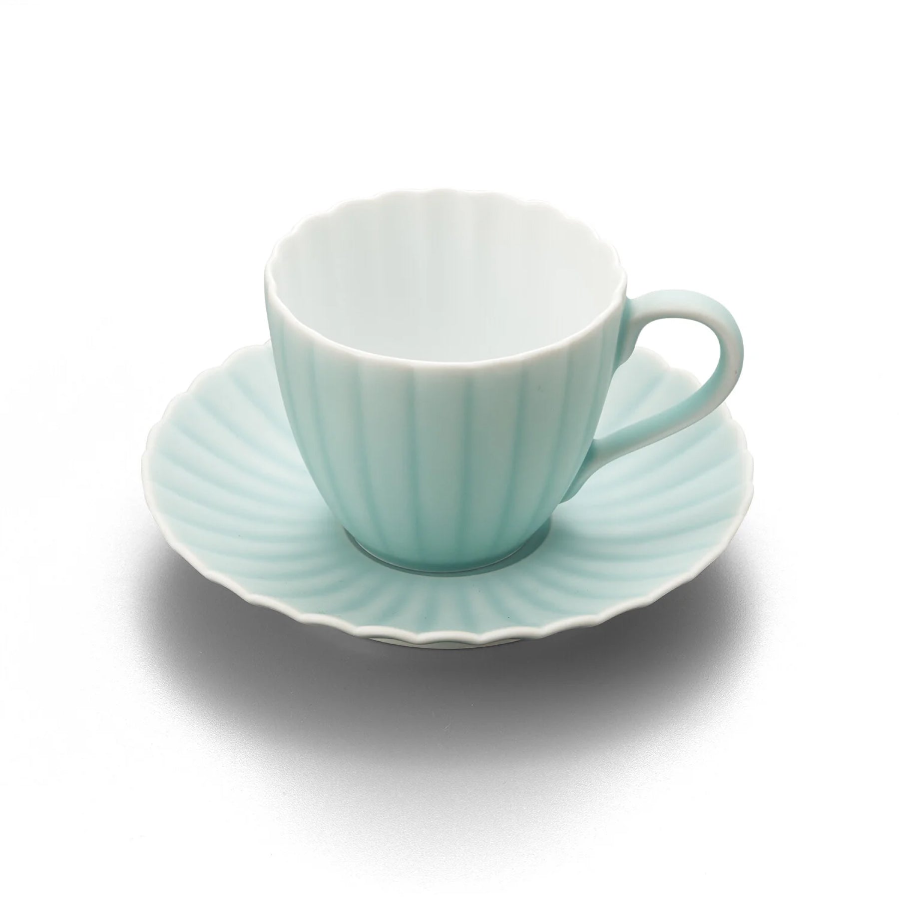 Moist Celadon Kikuwari Coffee Cup and Saucer