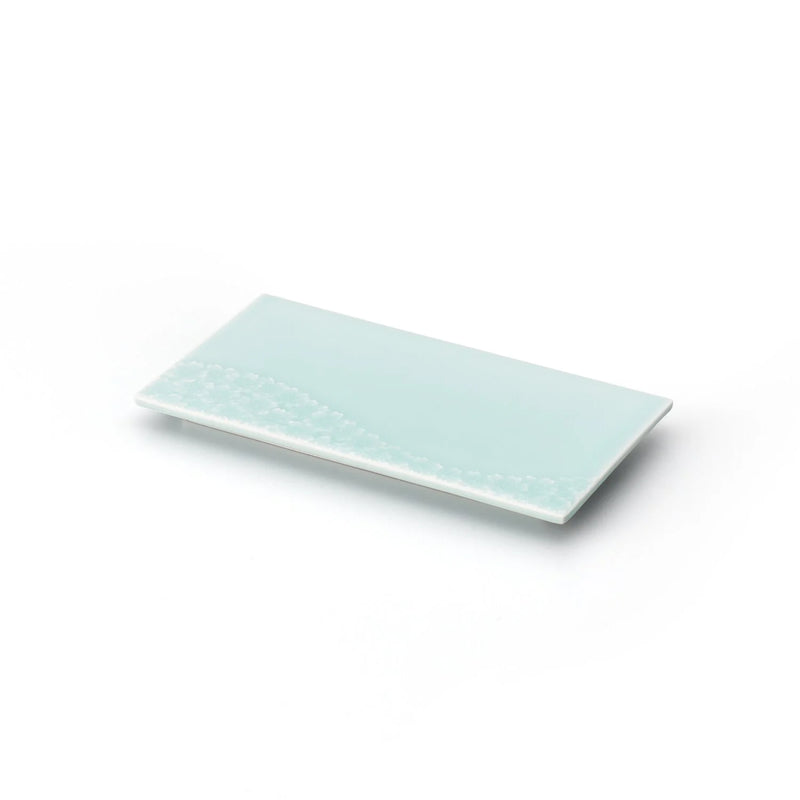 Moist Celadon Cherry-blossom Carved Rectangular Plate <爽 SOU>