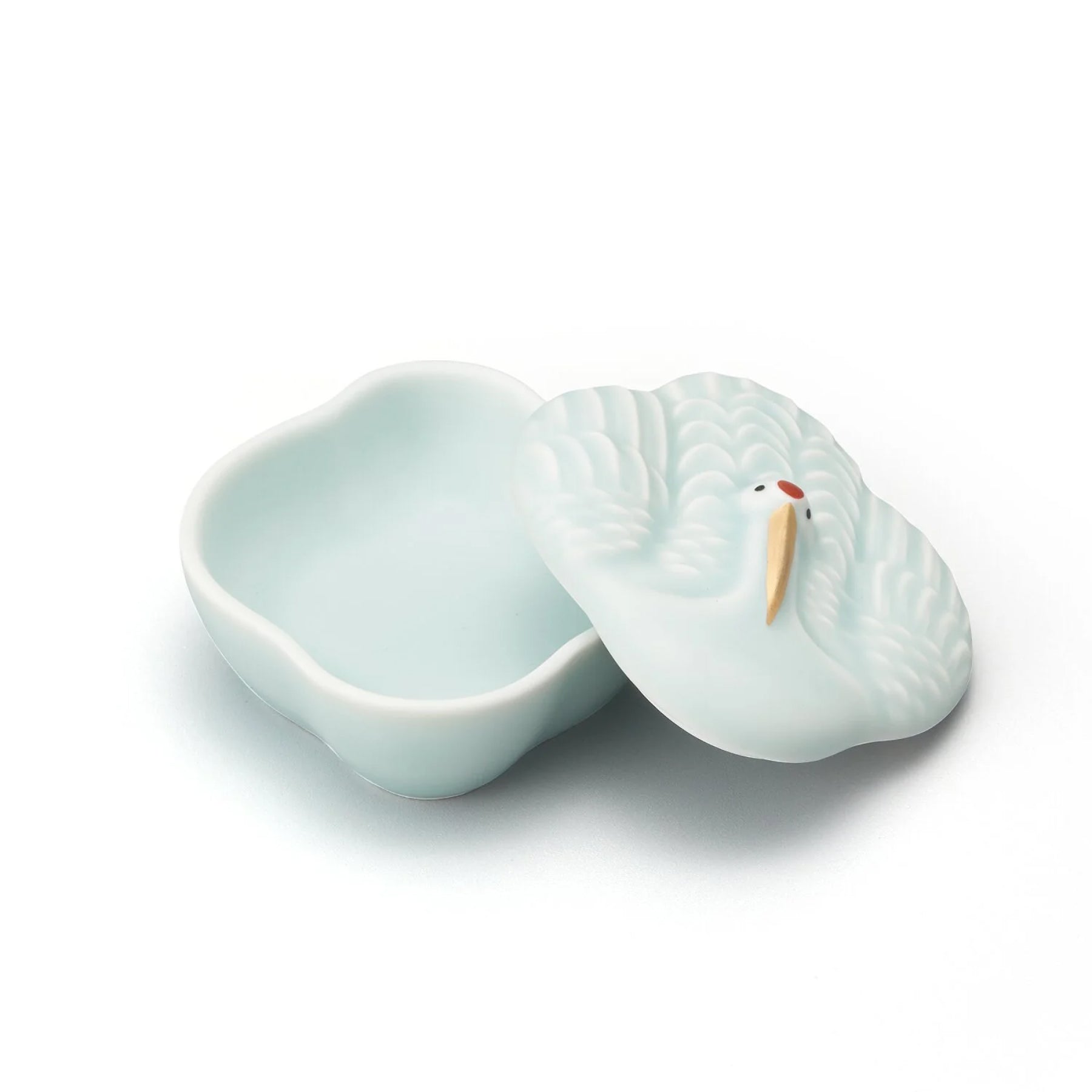 Moist Celadon with Gold Crane-Shaped Covered Bowl