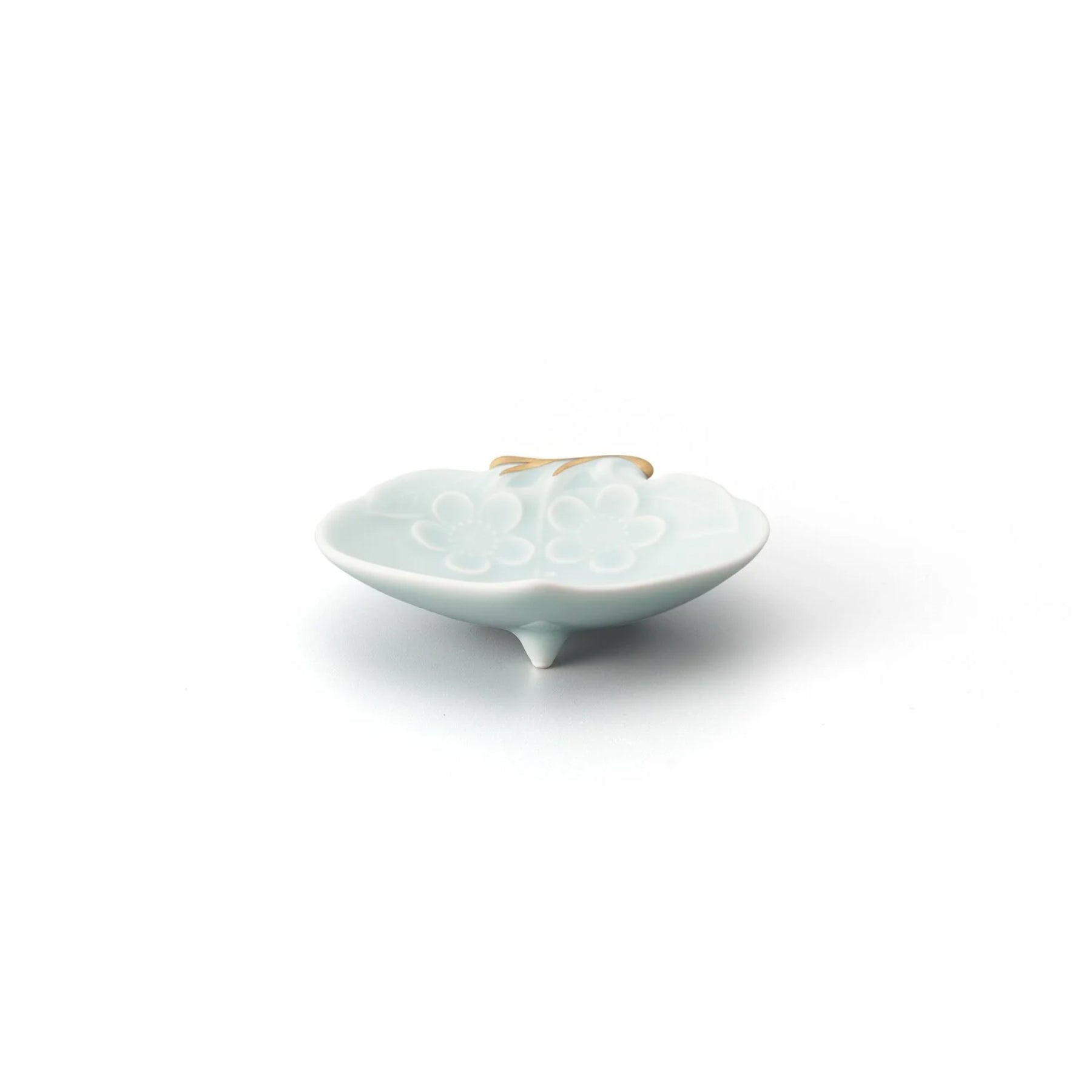 Moist Celadon with Gold Peach-Shaped 3-Legged Small Plate