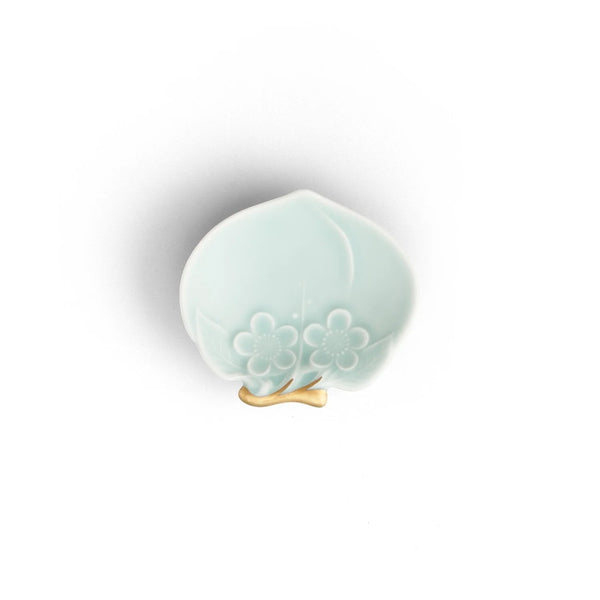 Moist Celadon with Gold Peach-Shaped 3-Legged Small Plate