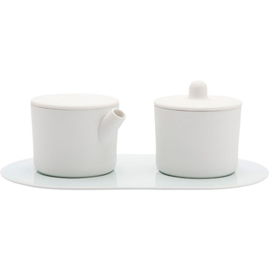 S&B Cream and Sugar Tray Set White