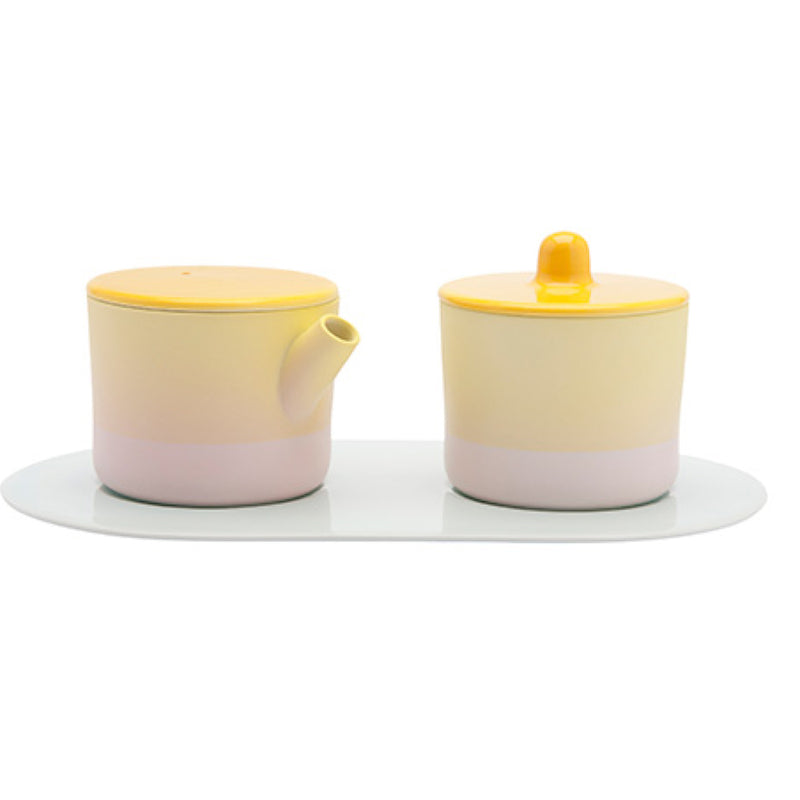 S&B Cream and Sugar Tray Set Yellow/Pink