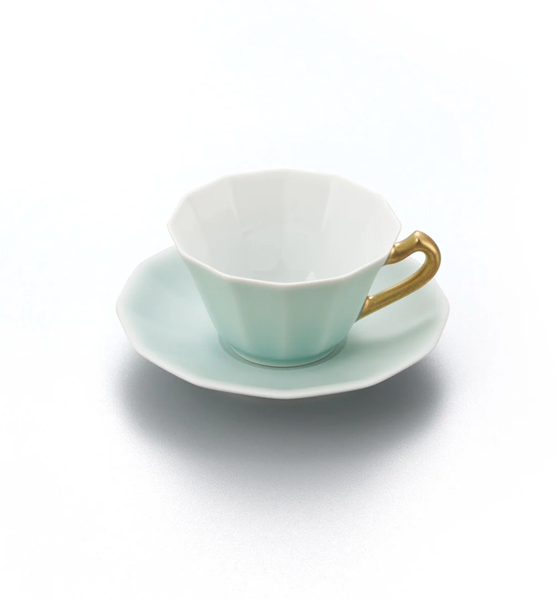 Moist Celadon with Gold 12-Sided Demitasse Cup and Saucer