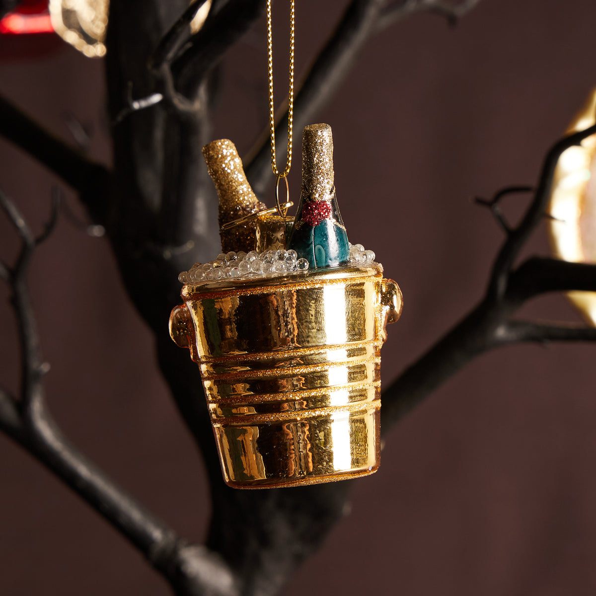 Bottles of Champagne in Gold Cooler Ornament