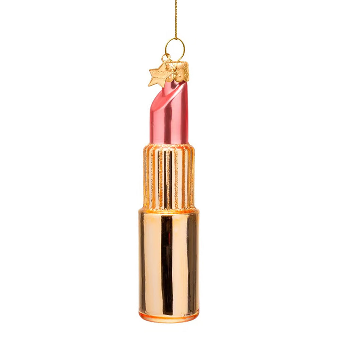 Shiny Gold/Pink Lipstick Ornament