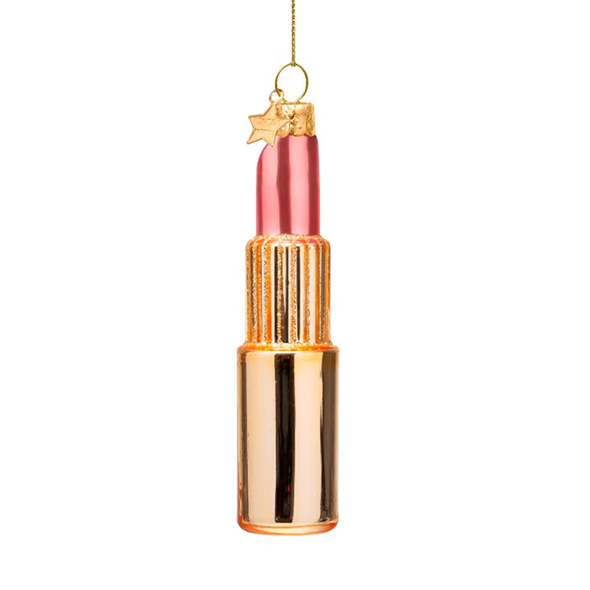 Shiny Gold/Pink Lipstick Ornament